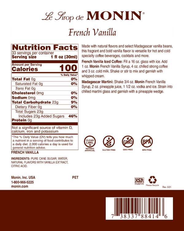 Monin® - French Vanilla Syrup 1L