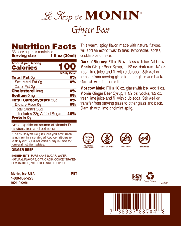 Monin® - Ginger Beer Syrup 1L