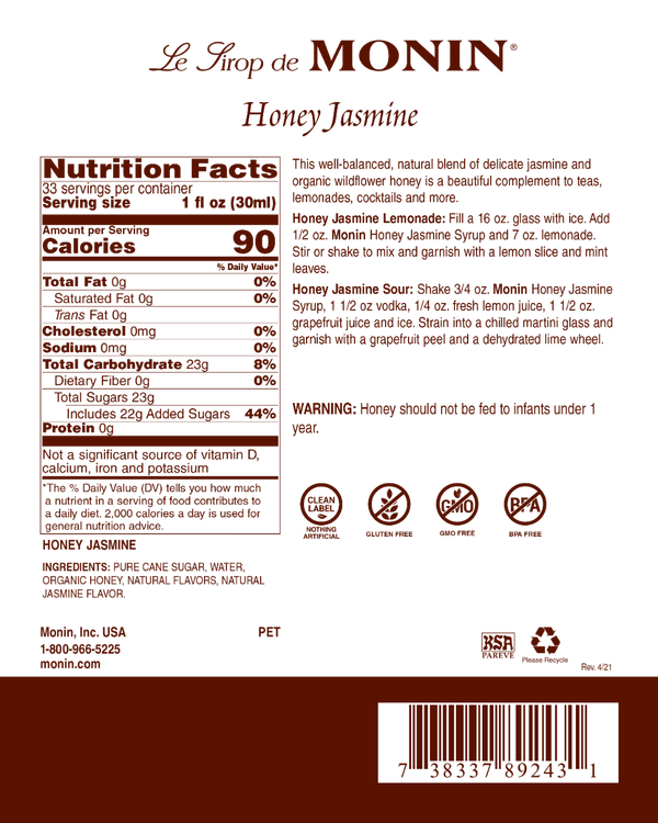 Monin® - Honey Jasmine Syrup 1L