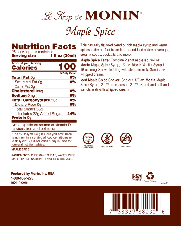 Monin® - Maple Spice Syrup 750ml