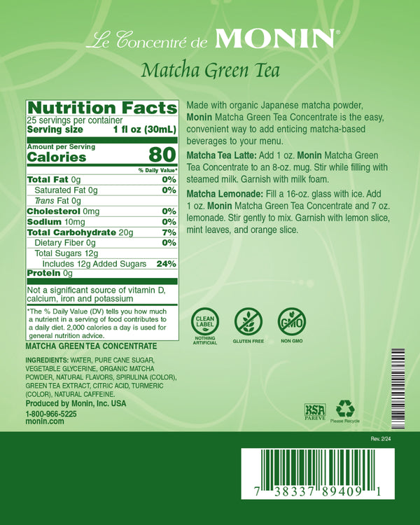 Monin® - Matcha Green Tea Concentrate Syrup 750ml