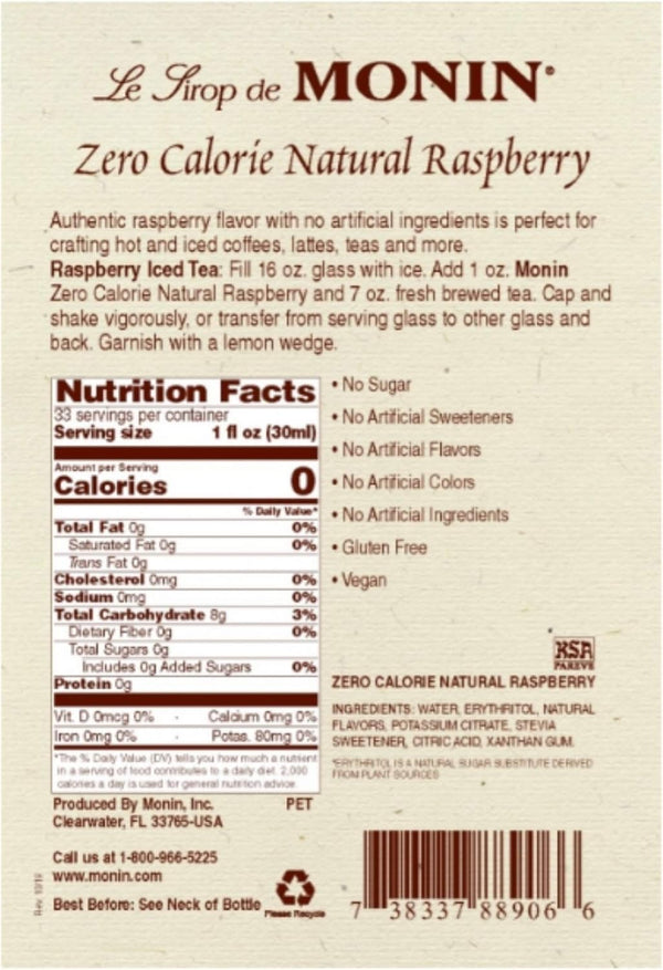 Monin® - Natural Zero Raspberry Syrup 1L