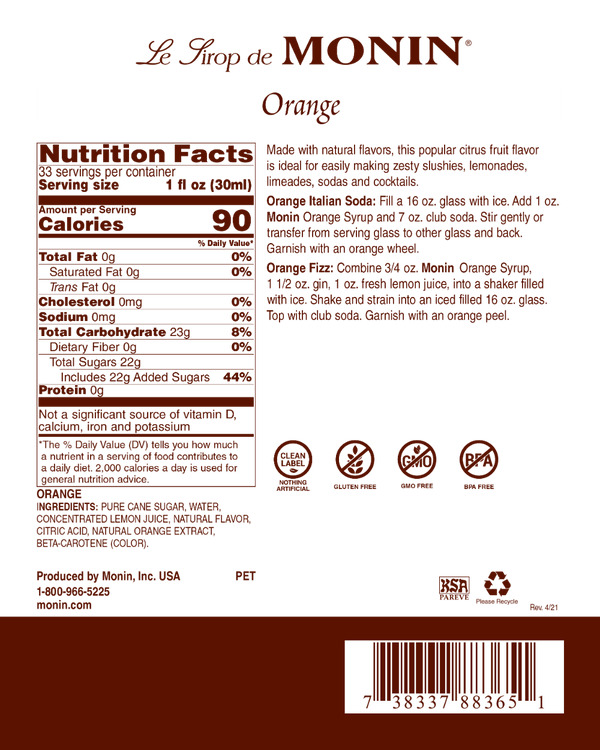 Monin® - Orange Syrup 1L