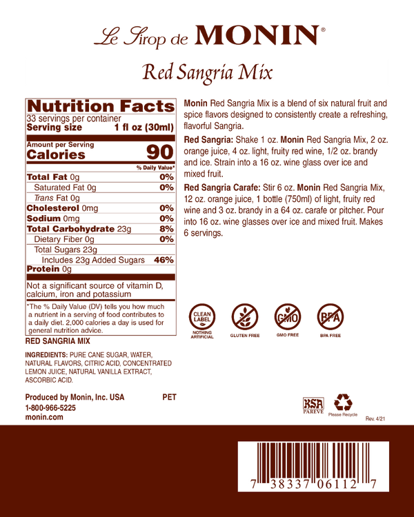 Monin® - Red Sangria Mix Syrup 1L