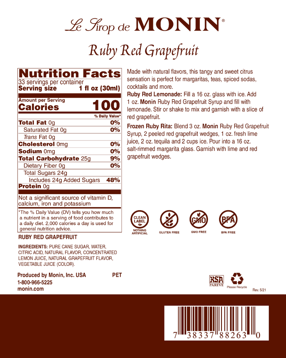 Ruby Stiles Monin® - Ruby Red Grapefruit Syrup 1L – Coffee Stiles