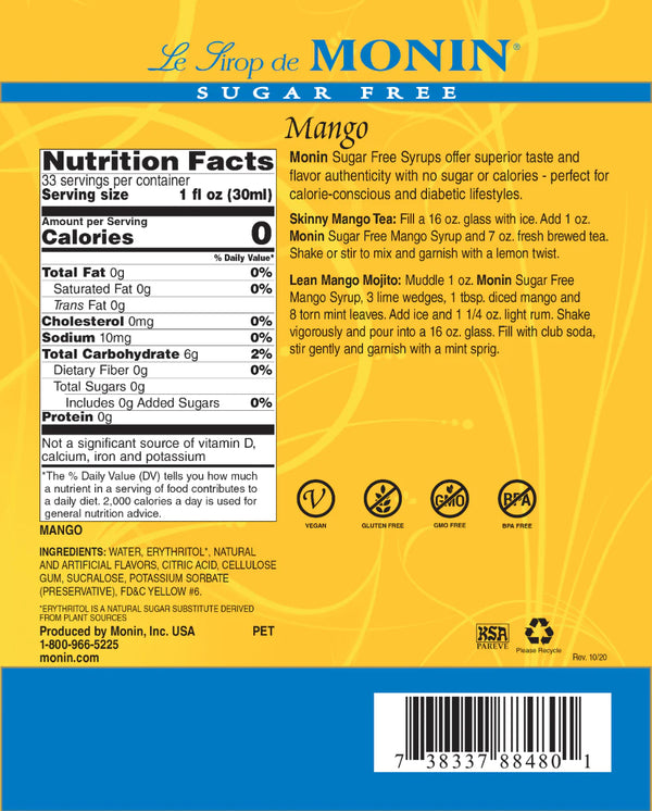 Monin® - Sugar Free Mango Syrup 1L