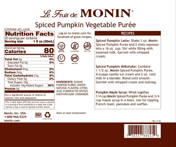 Monin® - Spiced Pumpkin Fruit Puree 1L