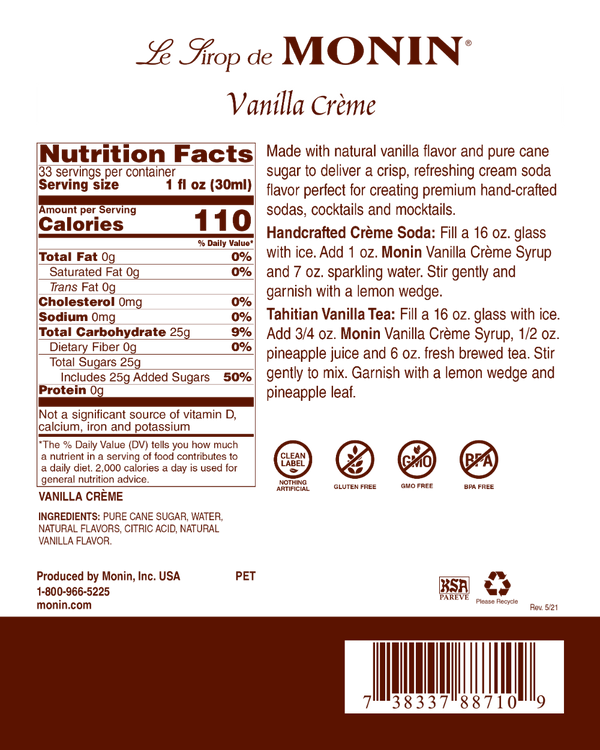 Monin® - Vanilla Creme Syrup 1L