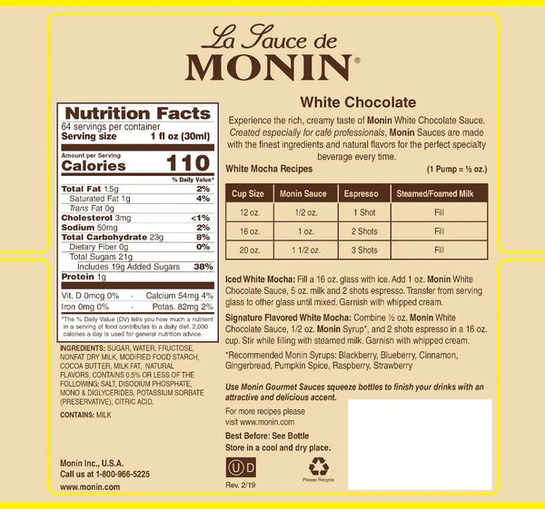 Monin® - White Chocolate Sauce 1.89L