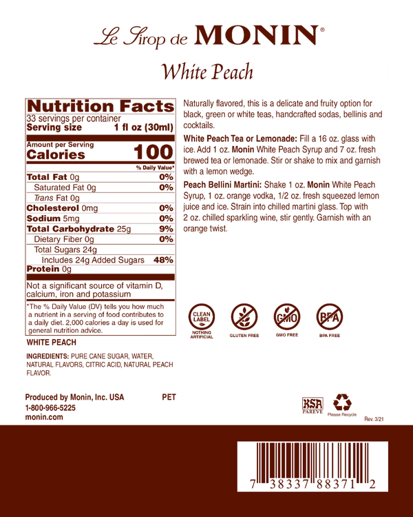 Monin® - White Peach Syrup 1L