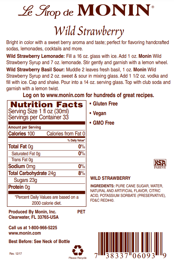 Monin® - Wild Strawberry Syrup 1L