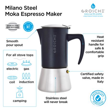 Grosche® - Milano Stainless Steel Stovetop 6 Cup Espresso Maker