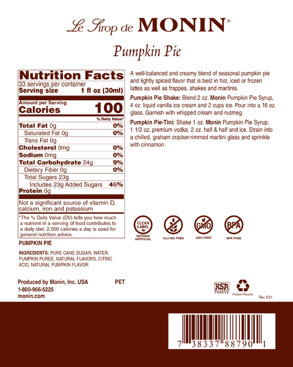 Monin® - Pumpkin Pie Syrup 1L