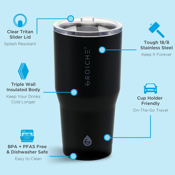 Grosche - Yukon Insulated Travel Mug Stainless Steel Tumbler W/Slider Lid 30oz