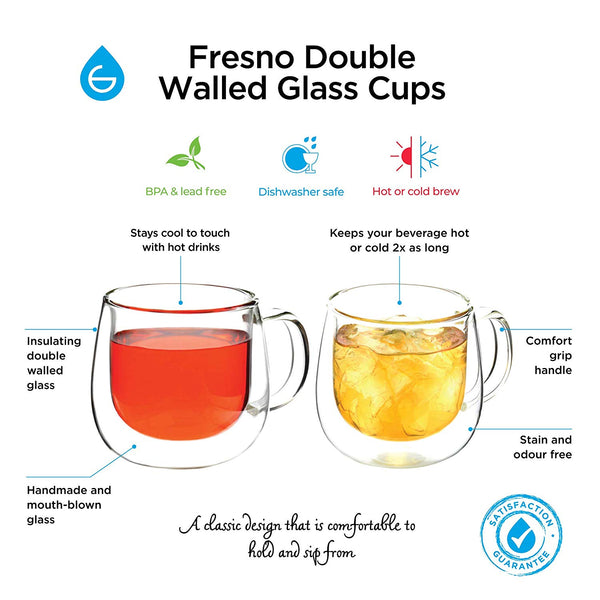 Grosche - Fresno Double Walled Glass Mugs W/Handle